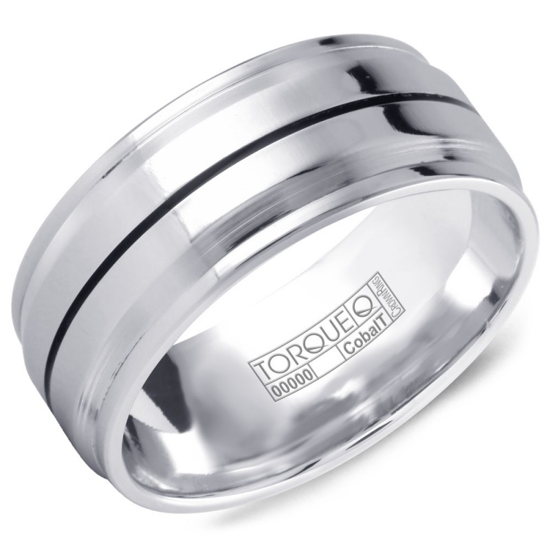 A White Cobalt Torque Band With Black Cobalt Line Detailing.