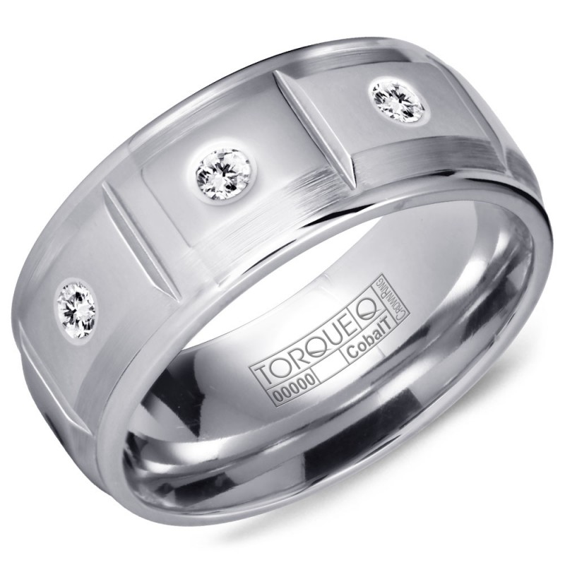 A White Cobalt Torque Band With Three Diamonds.