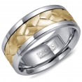 A Torque Ring In White Cobalt With A Carved Yellow Gold Center.