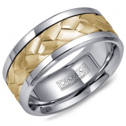 A Torque Ring In White Cobalt With A Carved Yellow Gold Center.