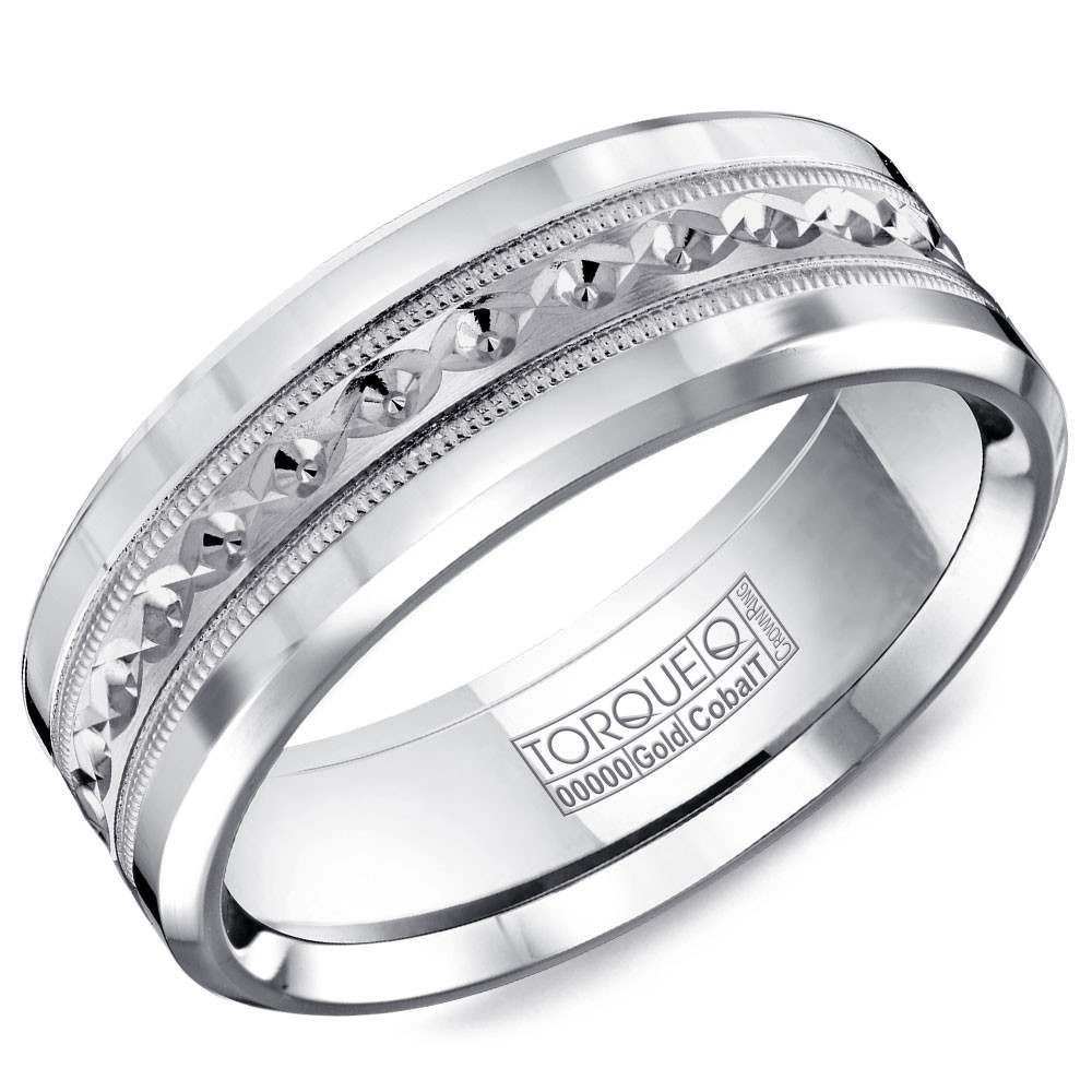A Torque Ring In White Cobalt With A Carved White Gold Inlay.