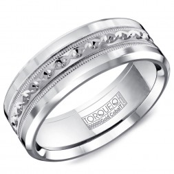 A Torque Ring In White Cobalt With A Carved White Gold Inlay.