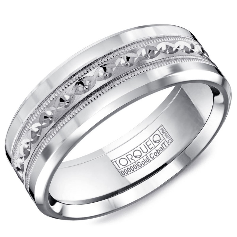 A Torque Ring In White Cobalt With A Carved White Gold Inlay.