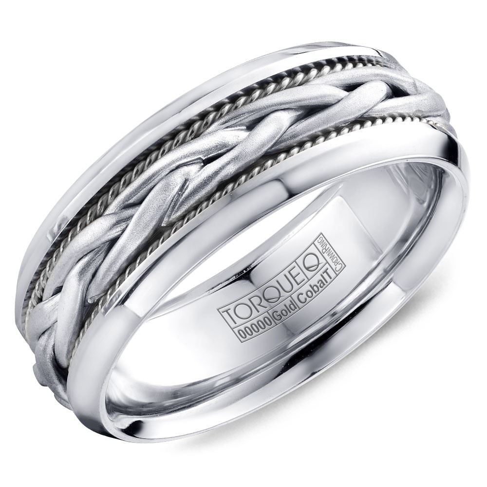 A Torque Ring In White Cobalt With A Braided White Gold Center.