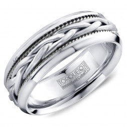 A Torque Ring In White Cobalt With A Braided White Gold Center.