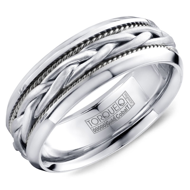 A Torque Ring In White Cobalt With A Braided White Gold Center.