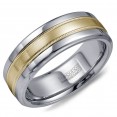 A Torque Ring In White Cobalt With A Brushed Yellow Gold Center And Milgrain Detailing.