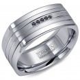 A Torque Ring In White Cobalt With A White Gold Inlay And Five Black Sapphires.