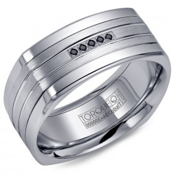 A Torque Ring In White Cobalt With A White Gold Inlay And Five Black Sapphires.