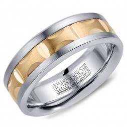 A Torque Ring In White Cobalt With A Carved Yellow Gold Center.
