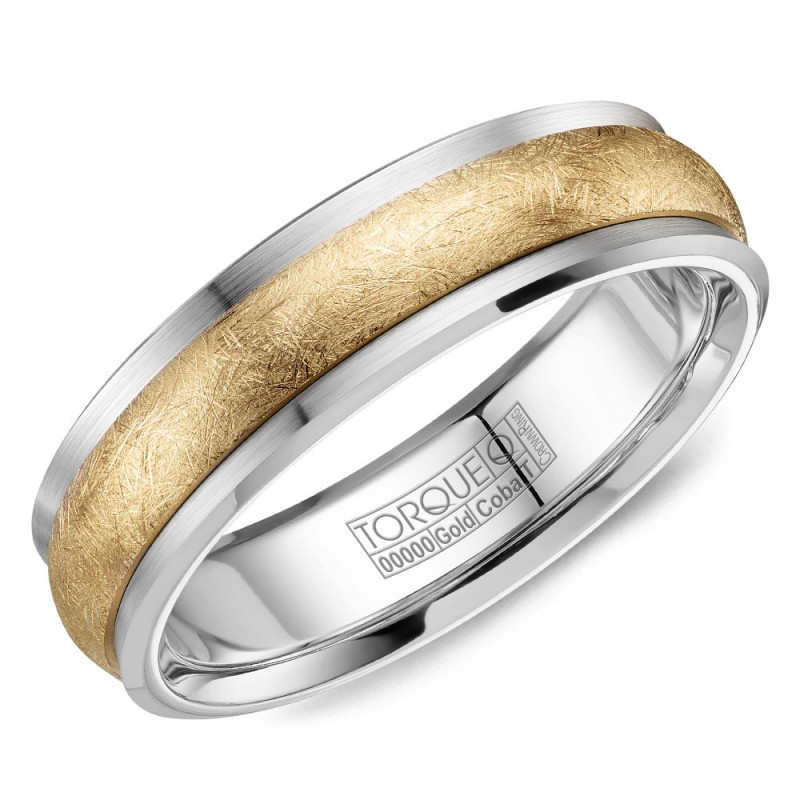 A Torque Ring In White Cobalt With A Diamond Brushed Yellow Gold Inlay.