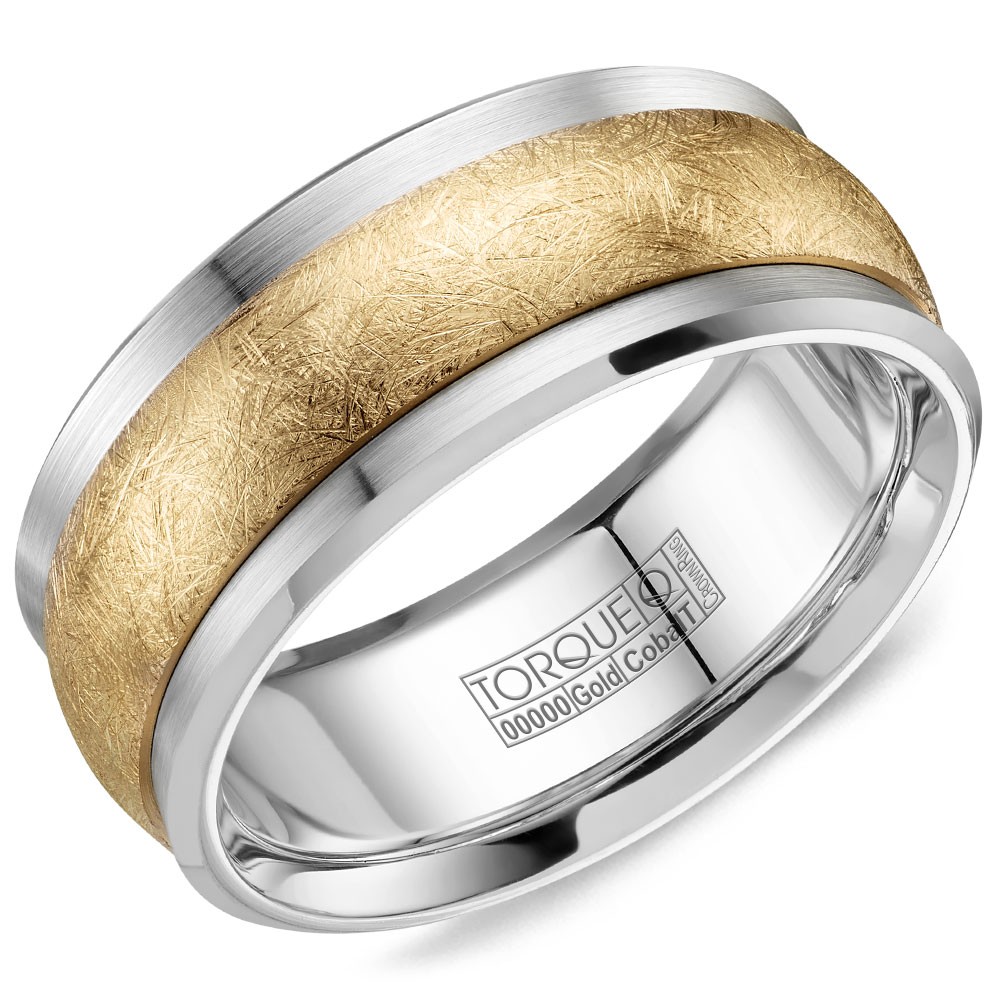 A Torque Ring In White Cobalt With A Diamond Brushed Yellow Gold Inlay.