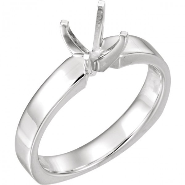 14K White 5.8 mm Round 4-Prong EURO- Shank Ring