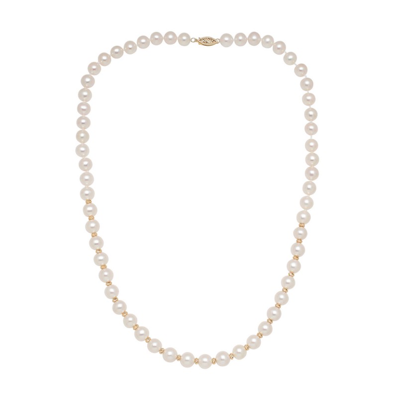 14KY 7-7.5 White Freshwater Cultured Pearls with 3mm Round Gold Beads on 18