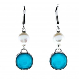 Turquoise and Pearl Dangle Earrings