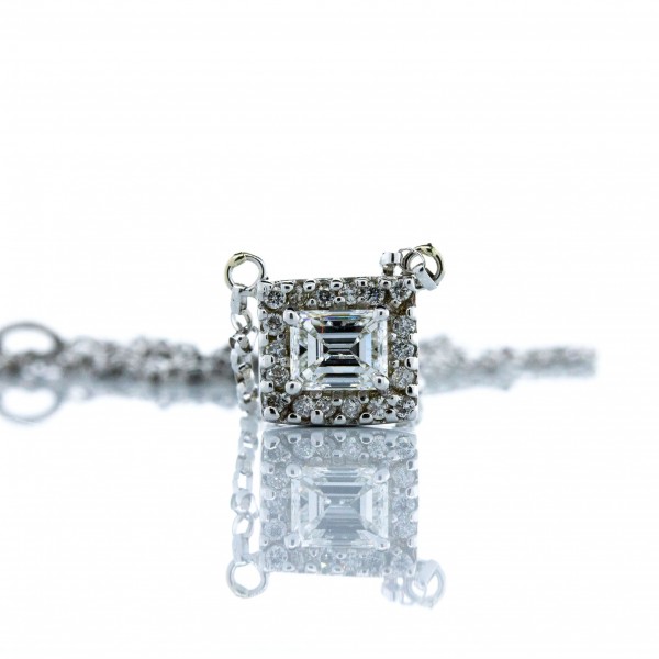 Emerald Cut Diamond Halo Necklace (.75ctw)