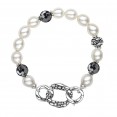 Sterling Silver 8.5-9MM Wht Oval FWCP and Hematite Stingray Bracelet 7.5