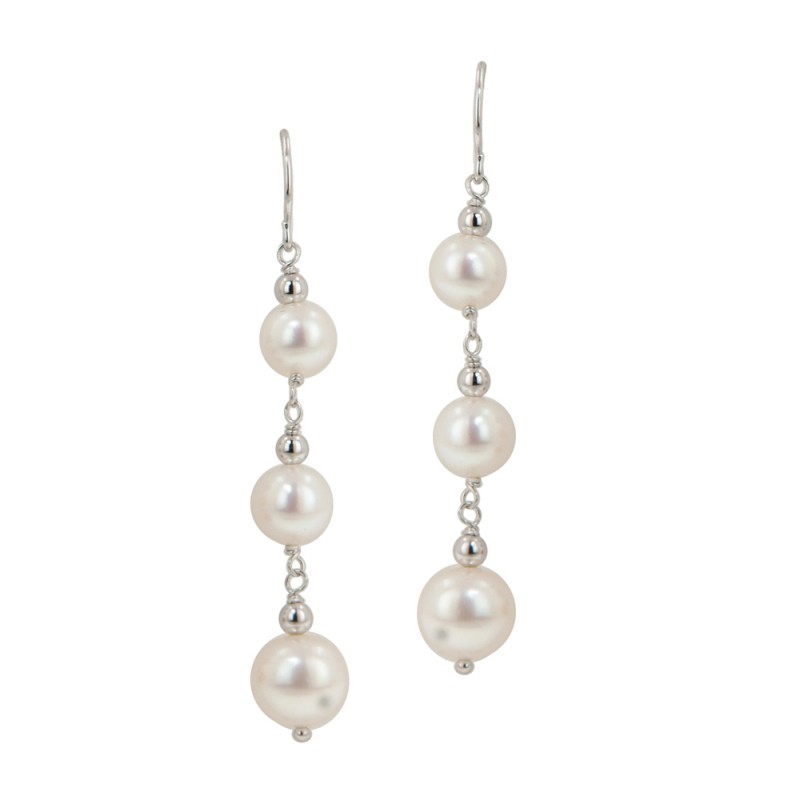 Sterling Silver 6-9MM White Potato Freshwater Cultured Pearl Dangle Earrings