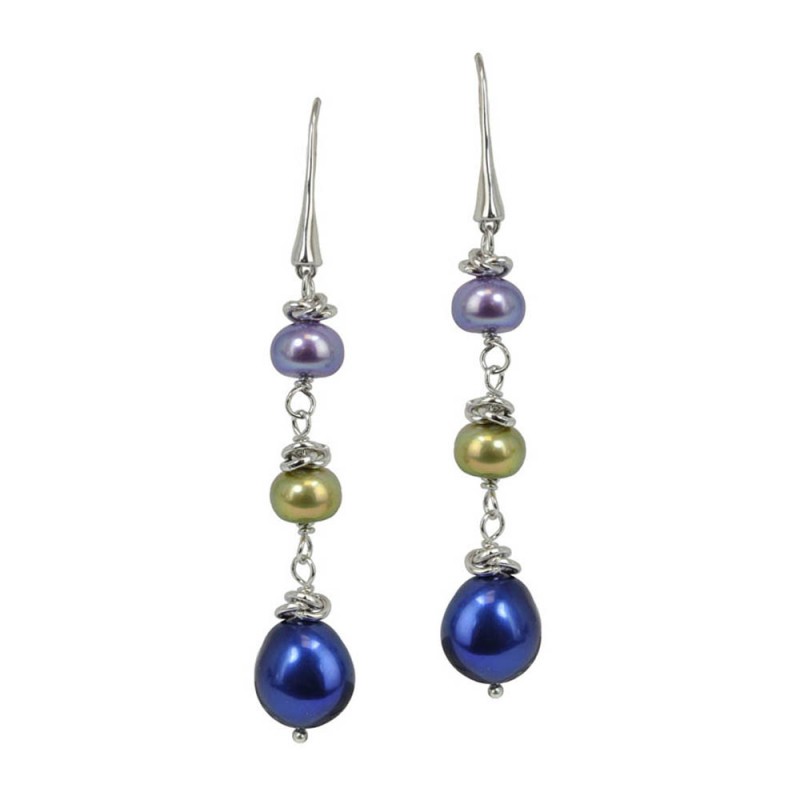 Sterling Silver 7-10MM Peacock Freshwater Cultured Pearl Dangle Earrings