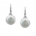 Sterling Silver 15-16mm White Baroque Coin Freshwater Cultured Pearl Dangle Earrings