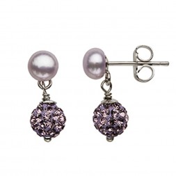 Sterling Silver Lilac 5-6MM Button FWCP and Crystal Earring