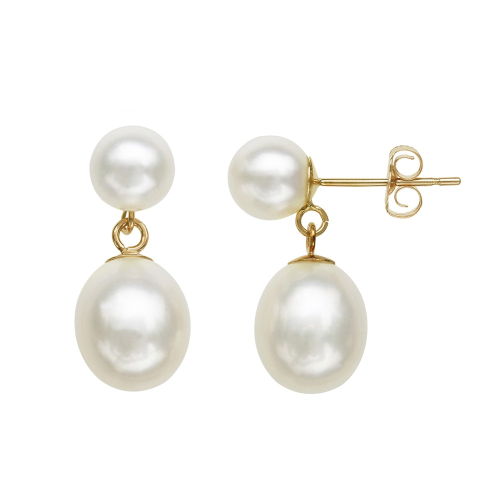 14K YG 7-9MM Wht Oval FWCP Drop Earrings