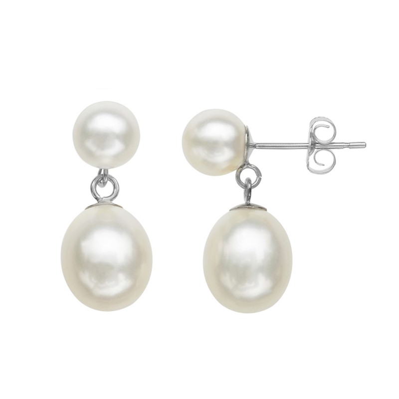 14K WG 7-9MM Wht Oval FWCP Drop Earings