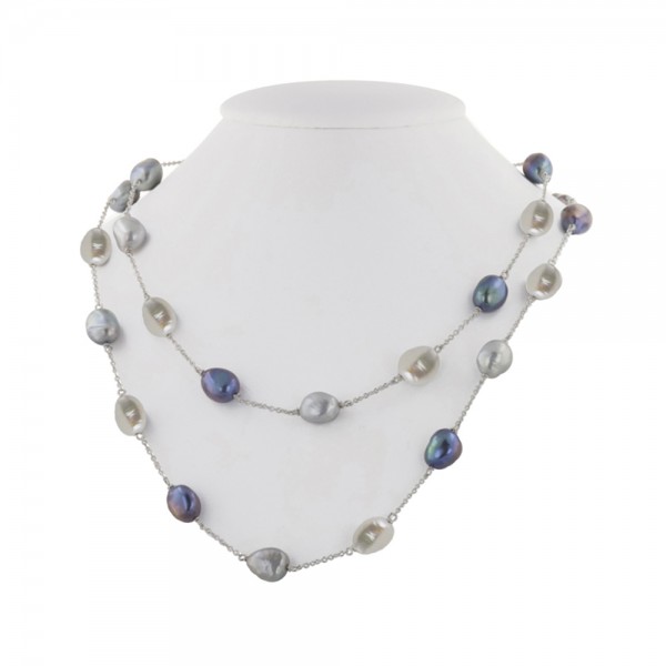 Sterling Silver 8-9MM Baroque Black, White and Gray Freshwater Cultured Pearl 36