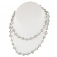 Sterling Silver 7-10mm Round Ringed White Fresh Water Cultured Pearl and Pave Crystal Bead Necklace, 36