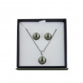 Box Set of Sterling Silver 10MM Black Button Freshwater Cultured Pearl Pendant with 9-10MM Black Button Freshwater Cultured Pearl Stud Earrings