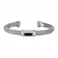 Silver Popcorn Cuff Bangle With Diamonds And Baguette Black Onyx