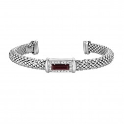 Silver Popcorn Cuff Bangle With Diamonds And Baguette Garnet