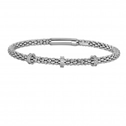 Silver Popcorn Bracelet With 3-Diamond Stations