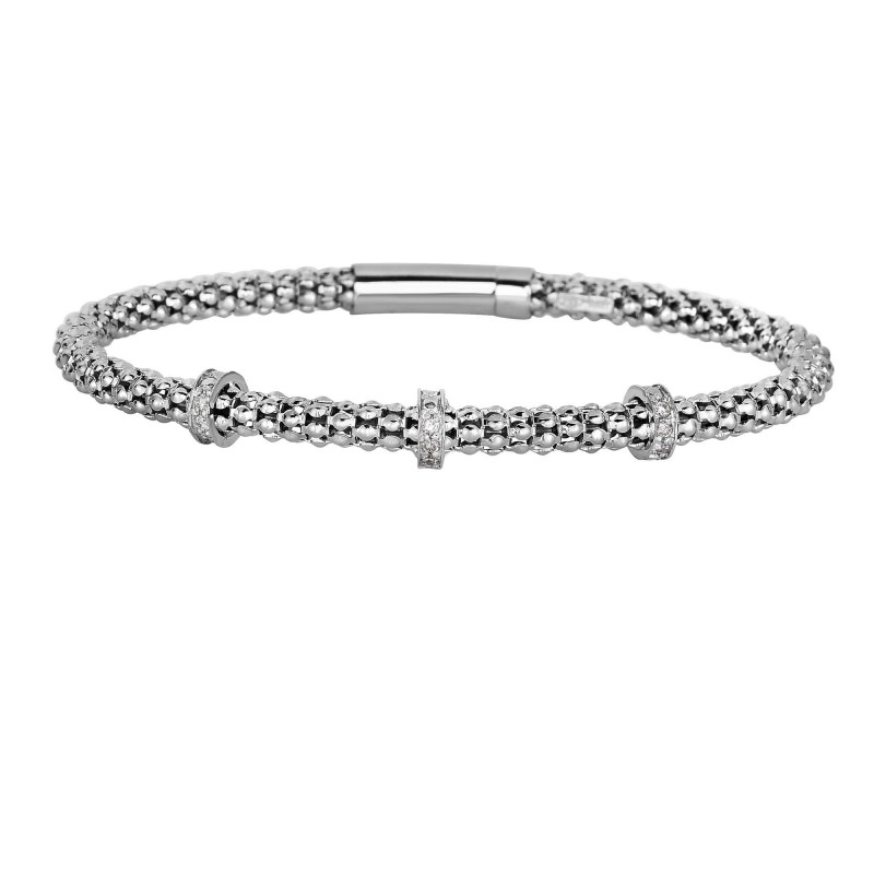 Silver Popcorn Bracelet With 3-Diamond Stations
