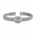 Silver Popcorn Cuff Bracelet  With Diamonds And Cushion Cut Rose Quartz