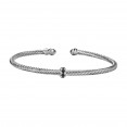 Silver Italian Cable Stackable Bangle With Black Spinel