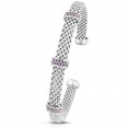 Sterling Silver Popcorn Triple Amethyst Station Cuff Bangle