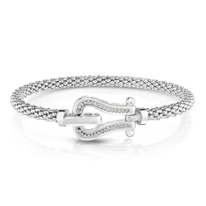 Sterling Silver Popcorn Buckle Bangle With .15Ct Diamonds