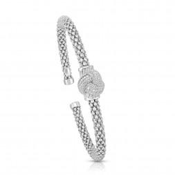 Sterling Silver Popcorn Cuff Love Knot Bangle With .12Ct Diamonds