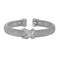 Silver And 18Kt Gold Popcorn Mesh Sculpted X Cuff Bracelet With Diamonds