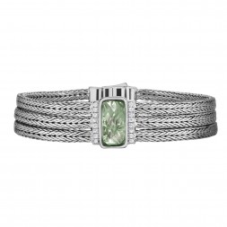 Silver Large 16Mm Woven Three-Strand Bracelet With Green Amethyst And White Sapphire