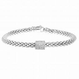 Silver  Popcorn Bracelet With Diamond Station Barrel
