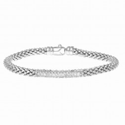 Silver Popcorn Bracelet With Long Diamond Station Bar