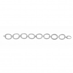 Silver Textured Italian Cable Large Oval Link Bracelet With Lobster Clasp And Diamonds