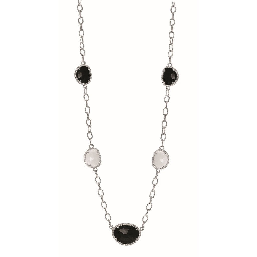 Silver  Gem Candy Oval L Ink 18 In Necklace With Diamonds, Black And White Agate