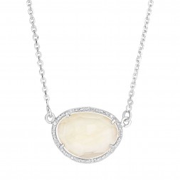 Silver Oval Diamonds Sideways Pendant With Large  Citr Ine On 17 In Chain