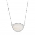 Silver Oval Diamonds Sideways Pendant With Large Moonstone On 17 In Chain