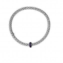 Silver  Stretchable Popcorn  Bracelet With  Round Amethyst