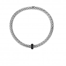 Silver  Stretchable Popcorn  Bracelet With  Round Black Spinel