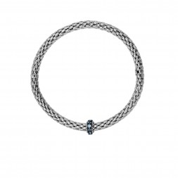 Silver  Stretchable Popcorn  Bracelet With  Round Blue Topaz